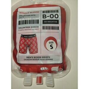 Whole Blood Boxer Briefs Main and Local Brand in Volunteer Blood Bag Small NWT